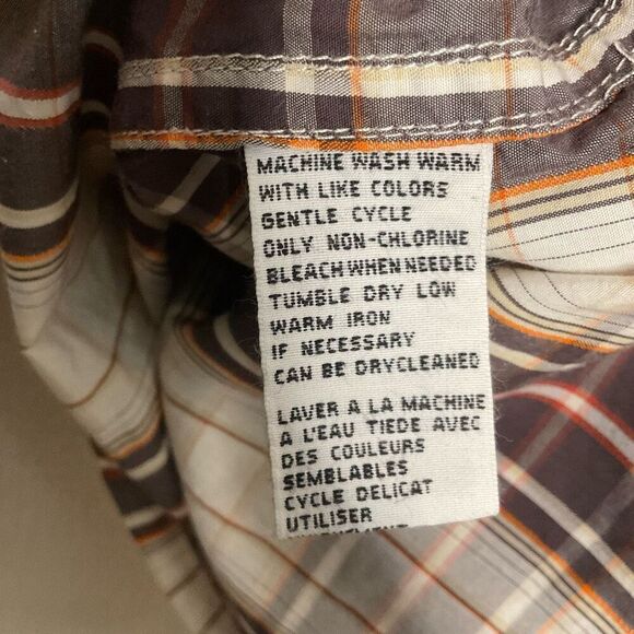 Tommy Bahama Jeans Men’s Large Button Up Long Sleeve Shirt Brown Plaid Cotton - Picture 9 of 12